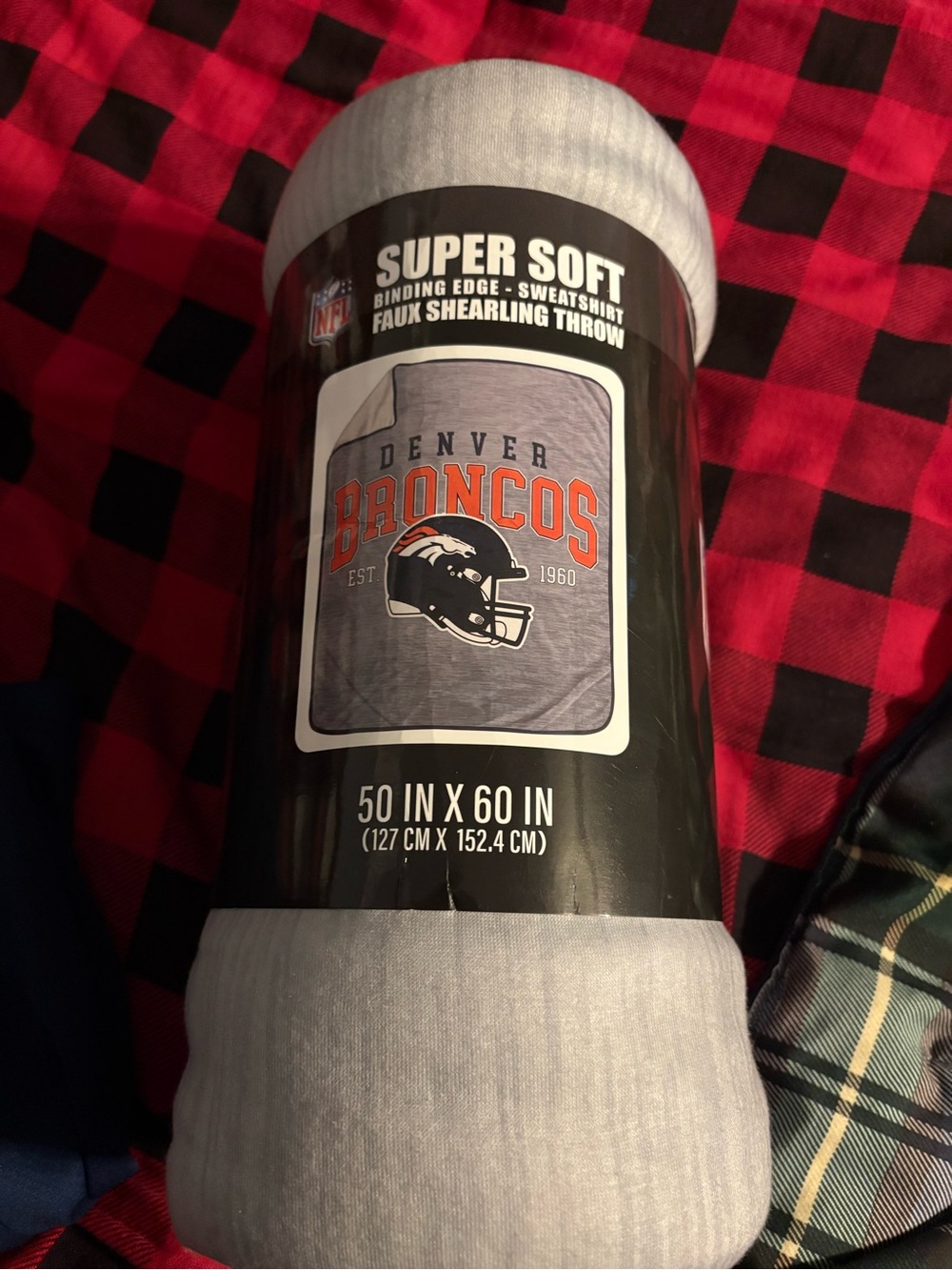 Denver Broncos Super Soft Faux Shearling Throw - Light Gray
